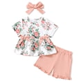 thumbnail image 6 of CARETOO Toddler Baby Girl Clothes Summer Outfits Set T-Shirt Casual Shorts Headband 3Pcs 95% Cotton, 6 of 16