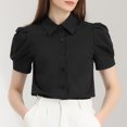 thumbnail image 2 of Camisa abotonada de trabajo Allegra K con cuello vuelto y manga farol para mujer Negro S, 2 of 5