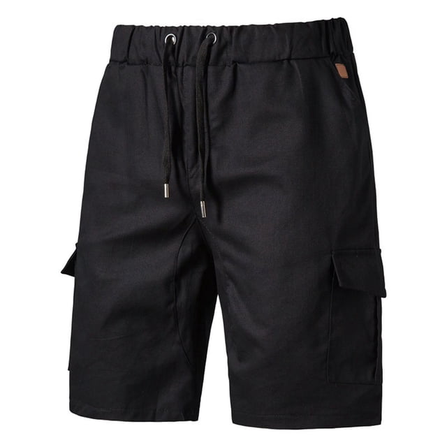 Pantalones cortos deportivos negros con cierre de cordón, ideales para uso diario, talla XL, pantalones cortos de verano con cintura elástica para hombre