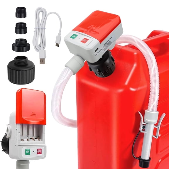 Battery-Powered Fuel Transfer Pump - No Spill Portable Siphon with 4 Adapters & Auto Shut-Off for Gas/Diesel/Kerosene/Water (3.2GPM Flow, 57.5" Hose)