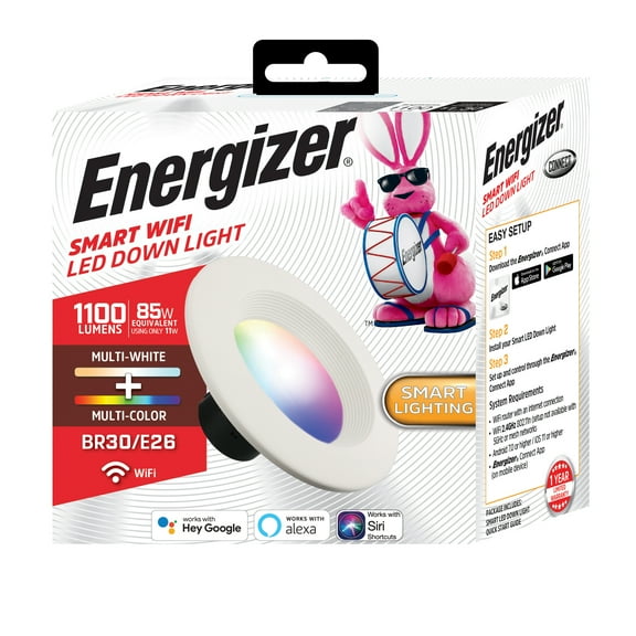 Energizer 6 inch Smart Wi-Fi Multi-Color LED Light Recessed Downlight, 85W BR30 E26, 1100 Lumens