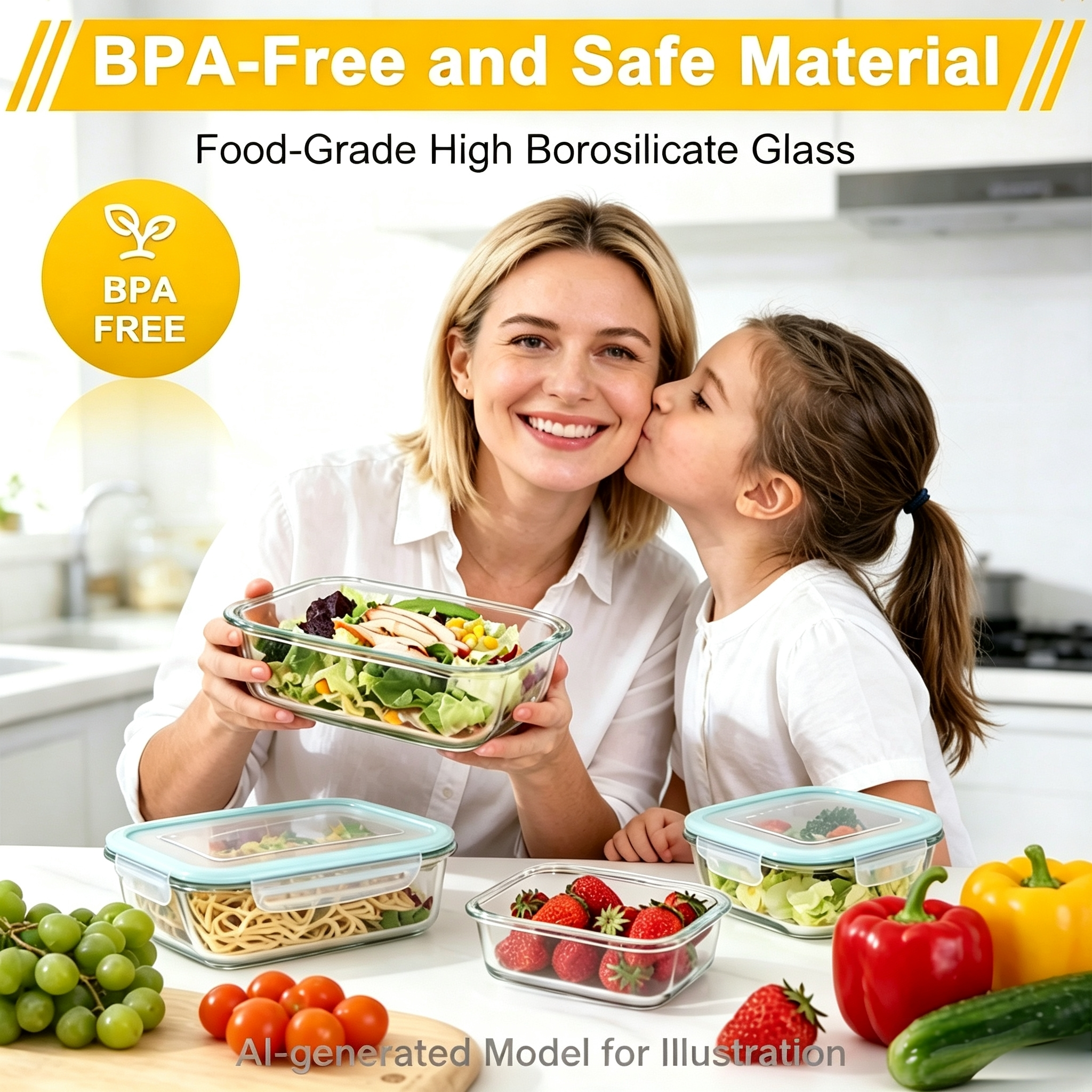 7 Pack Glass Food Storage Containers with Lids, Airtight Meal Prep Containers Glass, Lunch Box Microwave Safe, Tupperware Set, Oven Safe Bento Boxes