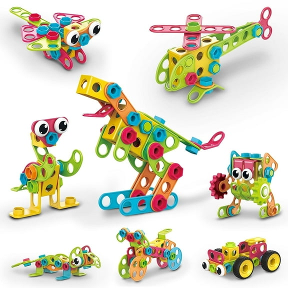 PicassoTiles 250PCS STEM Building Block Construction Kit for Kids – Engineering Toy with IdeaBook, Power Drill & Clickable Ratchet