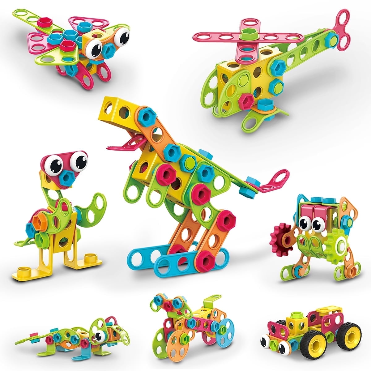 PicassoTiles 250PCS STEM Building Block Construction Kit for Kids – Engineering Toy with IdeaBook, Power Drill & Clickable Ratchet