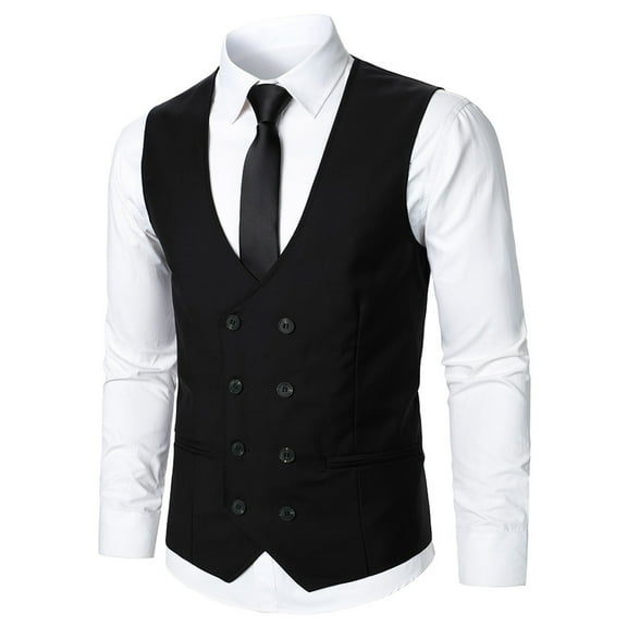 IDALL Vest for Men Dress Shirts for Men Suits Casual Wedding Party Banquet V Neck Sleeveless Slim Double Breasted Jacket Suit Vest Suits for Men Black L