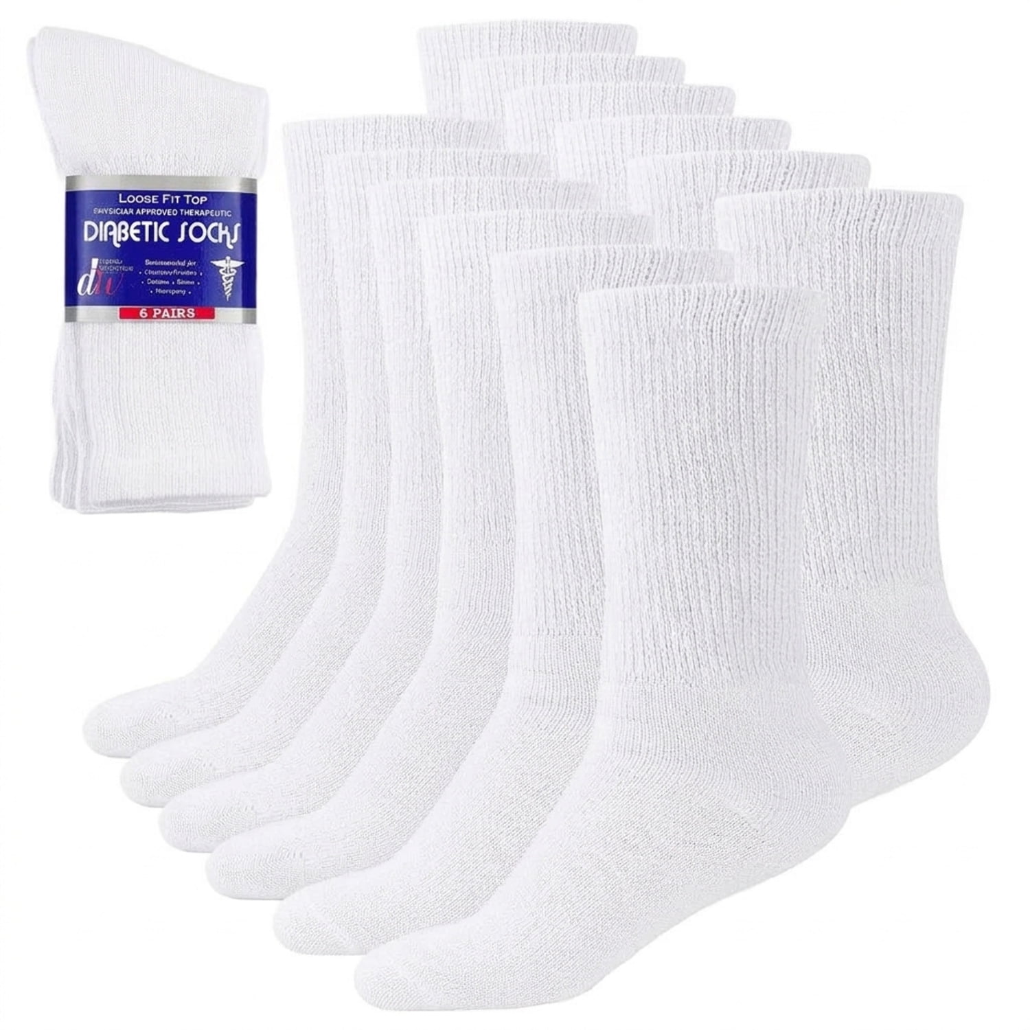 6 Pairs Cotton Diabetic Crew Socks for Healthy Blood Circulator. Physicians Approved Therapeutic Non-Binding / Loose fit