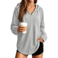 thumbnail image 3 of Sheghy Hoodies for Women Ladies Daily and Winter Long Sleeved V-neck Drawstring Knitted Loose Fitting Hooded Sweatshirt Hanging Sweatshirt Top Gray M, 3 of 8