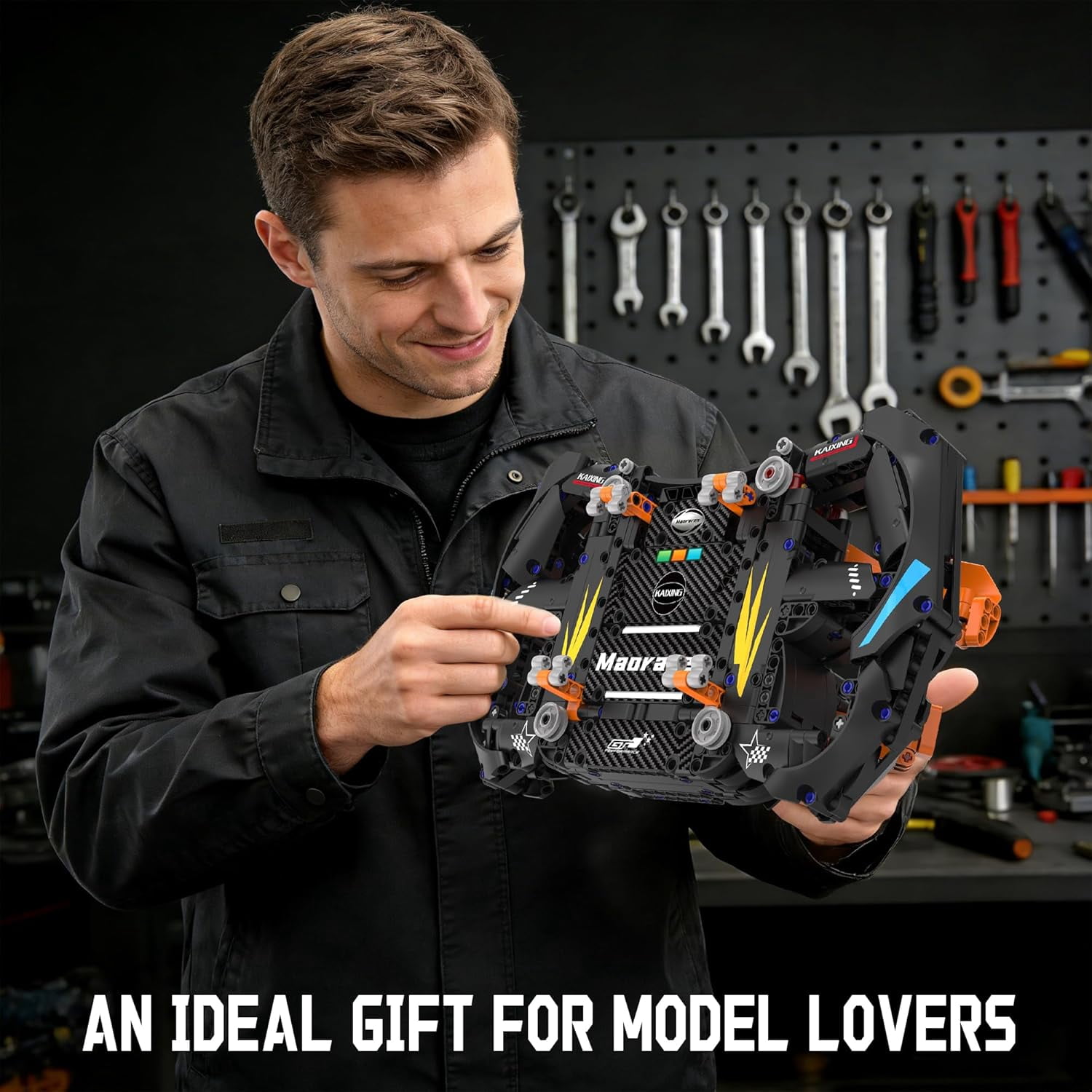 Racing Simulator Steering Wheel Building Set, Mechanical Formula Sim Cars Driving, Collectible Model Kit with Moving Parts & Phone Holder, 935PCS