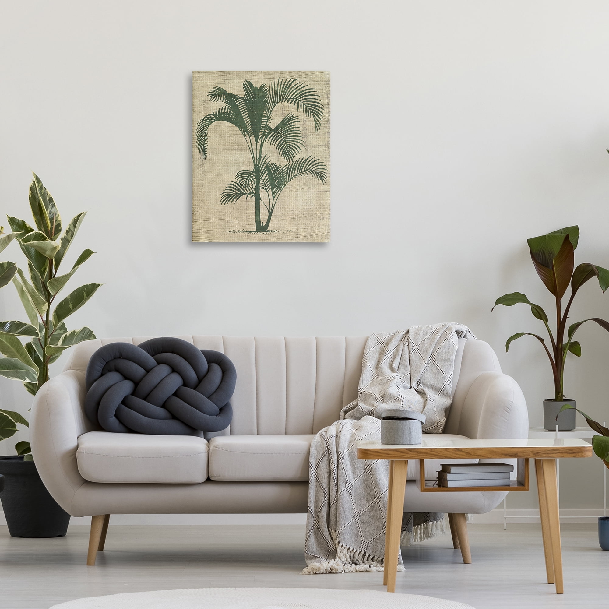 Stupell Industries Palm on Woven Pattern Plants & Flowers Painting Wrapped Canvas Art Print Wall Art, 24 x 30