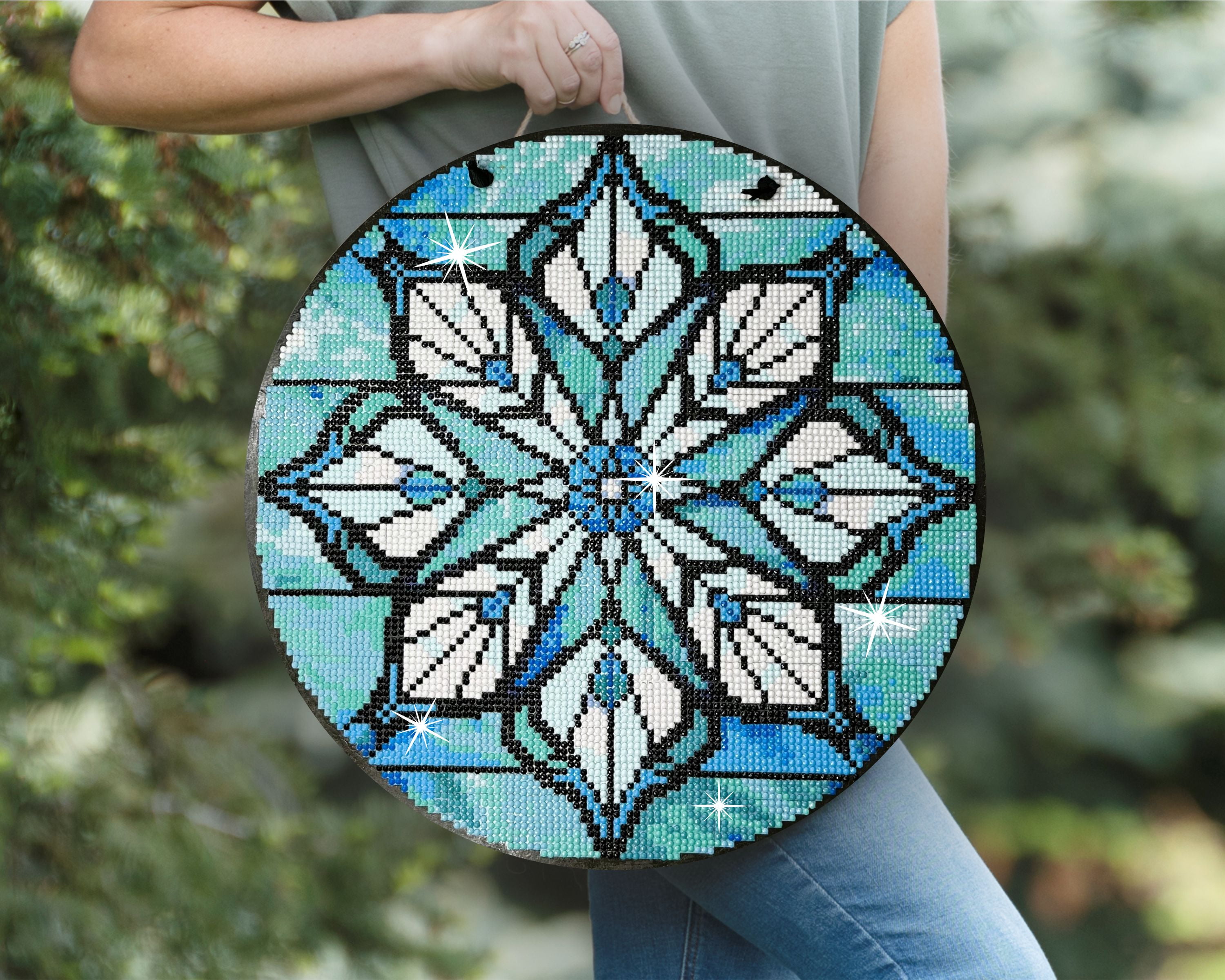 Diamond Art Painting Kit, Door Hanger Sign, 14 Piece Set, Christmas Snowflake Design