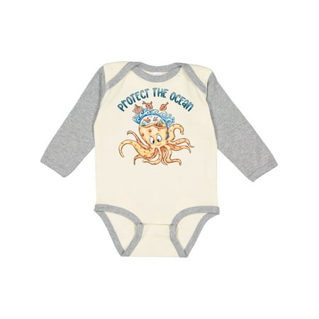 

Inktastic Protect the Ocean Cute Watercolor Octopus Gift Baby Boy or Baby Girl Long Sleeve Bodysuit