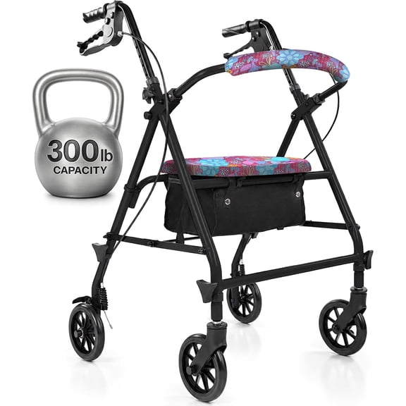 SmartSpace Mobility Steel Rollator Walker with Seat - Foldable, Narrow, Rolling