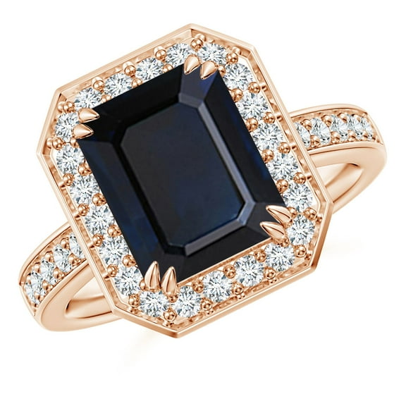 ANGARA Natural 3.4 ct Blue Sapphire Engagement Ring with Diamond Halo in 14K Rose Gold for Women (Size-10x8mm) | September Birthstone, Anniversary, Jewelry Gift for Women | Natural Sapphire Ring