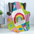 thumbnail image 4 of Cartoon Soft Flannel Fleece Throw Blanket, Squares Stitched Together Sewing Themed Artwork Rainbow Sun Clouds Nature, Cozy Plush for Indoor and Outdoor Use, 50" x 70", Multicolor, by Ambesonne, 4 of 5