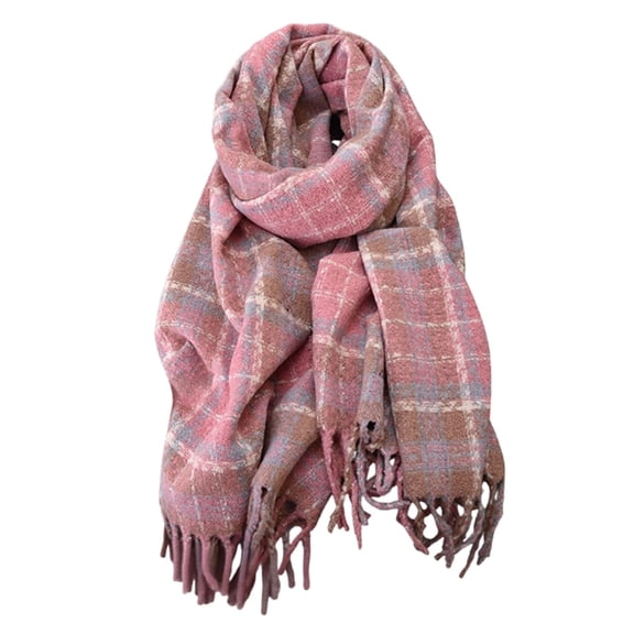 PMVFHDE Plaid Winter Scarf Soft Shawl Wrap With Fringe Warm Thick Cozy Fashion Accessory For Women Pink