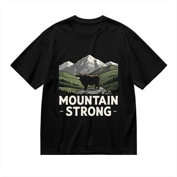 Black T Shirts for Men, Highland Cow Mountain Strong, Graphic 1 Mens Graphic Tees, 24936697,S