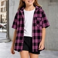 thumbnail image 2 of JAJAHO Girls Flannel Shirt Kids Plaid Hoodie Short Sleeve Button Down Shirts For 4-14 Years, 2 of 6