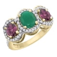 thumbnail image 1 of 14K Yellow Gold Natural Emerald & Rhodolite 3-Stone Ring Oval Diamond Accent, size 5.5, 1 of 2