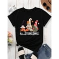 thumbnail image 2 of Hallo thanksmas Gnomes Pumpkin Christmas Tree Graphic Tee Women Fall Holiday Seasonal Short Sleeve Casual Cotton T Shirt Top, 2 of 7