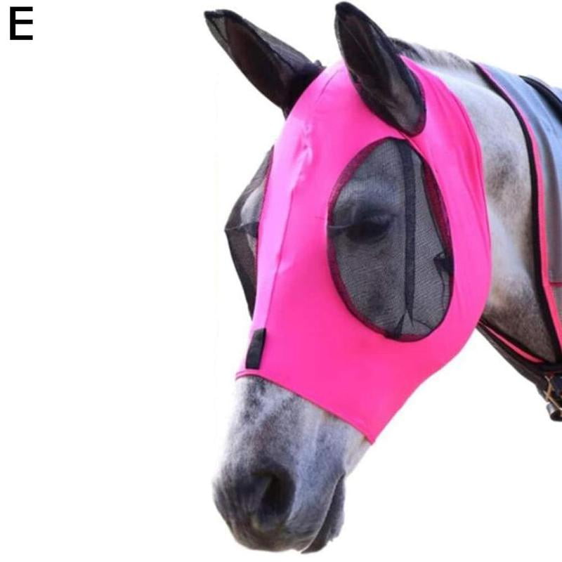 Adjustable Horse Pony Flymask Ear Hood Cover Fly Veil Anti UV Insect Repellent 