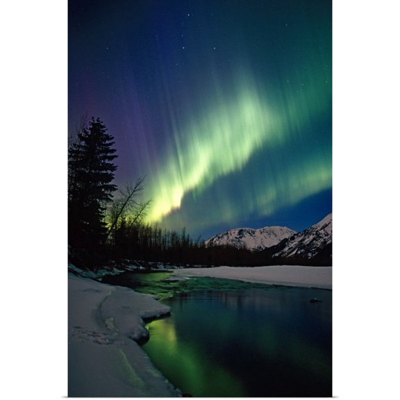 Great BIG Canvas | Rolled Calvin Hall Poster Print entitled Northern Lights Over Portage River Valley SC Alaska
