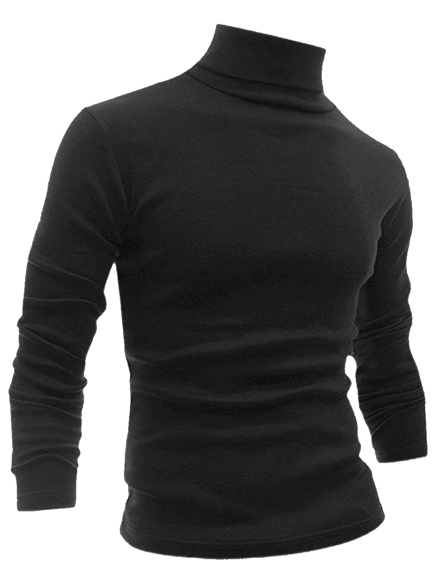 Men's Casual Tops Sleeve Slim Size Fit Long Neck Plus Shirt Turtle Solid