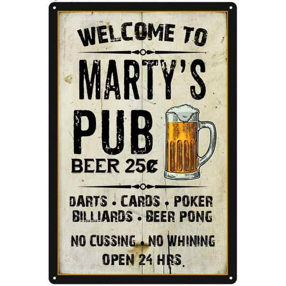MARTY'S Pub Sign Vintage Man Cave Bar Wall Decor Gift 8x12 Metal 108120028424