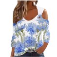 thumbnail image 2 of Ichuanyi Women's Summer Cold Shoulder Short Sleeve Tunic Tops Loose Casual Shirts Blouses Print Shoulder Leakage Short Sleeve Pullover Short Sleeve, 2 of 5