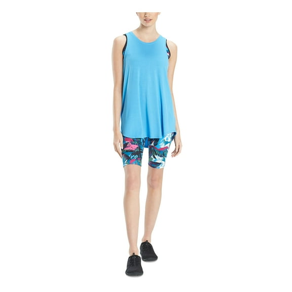 JOSIE Womens Blue Stretch Sleeveless Crew Neck Active Wear Tank Top S
