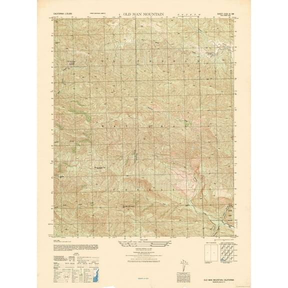 Topographical Map - Old Man Mountain Sheet - US Army 1944 - Vintage Wall Art