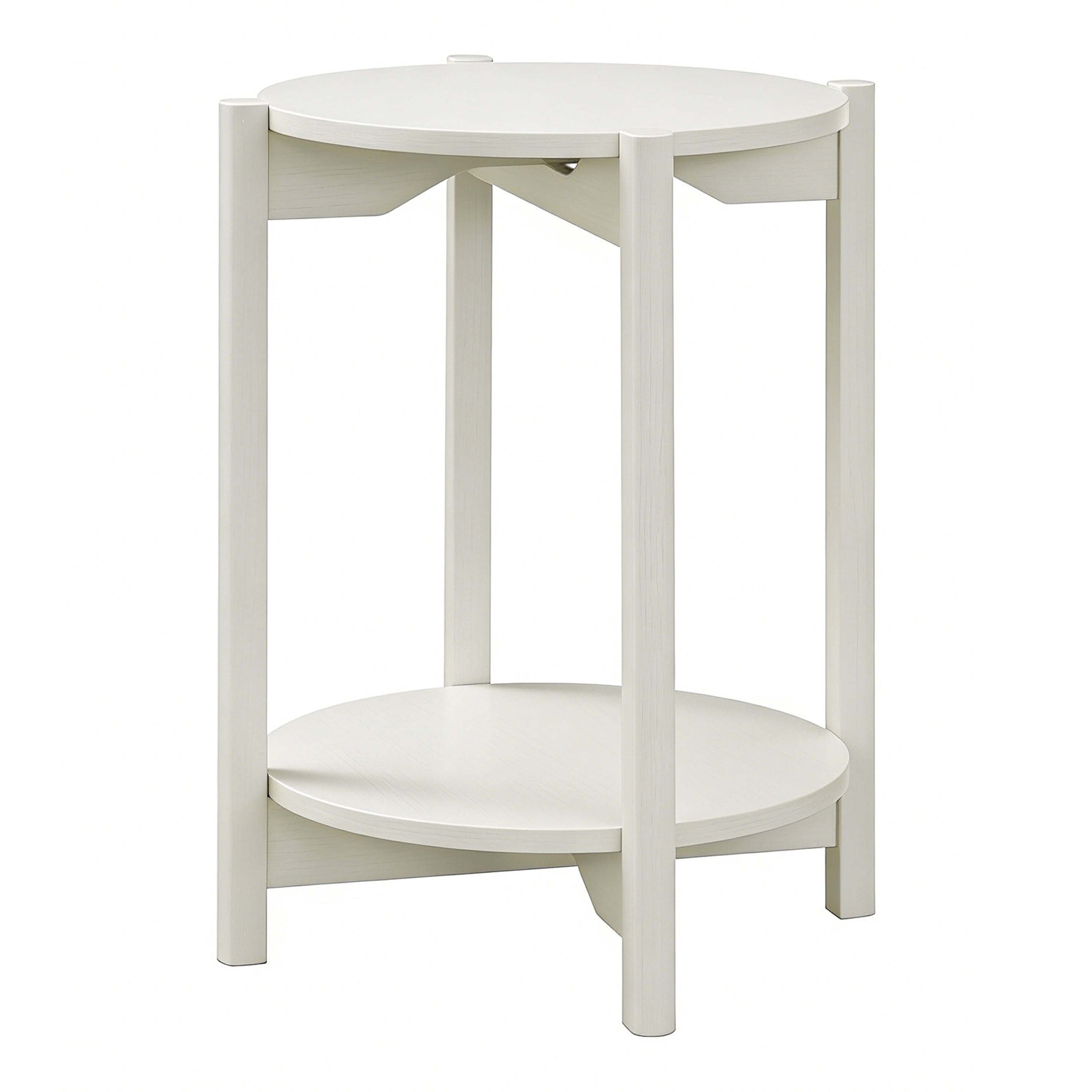 Furniture of America Afra Modern Wood Round End Table with Open Bottom Shelf, White