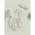 thumbnail image 4 of Hirigin Newborn Baby Girl Bubble Romper Summer Clothes 0 3 6 12 18 Months Ruffle Sleeve Crewneck Plaid Playsuit with Headband, 4 of 8