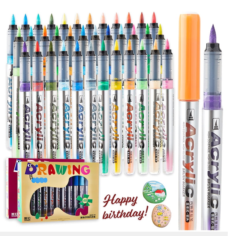 Acrylic Paint Markers, 24/36/48 Colors with Direct-Liquid Ink Control System, Professional-Grade Paint Pen for Rock Painting, Canvas, Glass, Plastic, Fabric & Creative Crafts