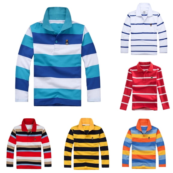 Girls School Uniform Shirts for Boys Tops Long Sleeve Striped Shirt for Kids with Button Closure Soft Casual Fashion Fit for Everyday Play Blue 8-9 Years