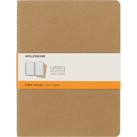 Moleskine Cahier Journals (Set of 3), XL (7.5" x 10"), Ruled, Kraft Brown