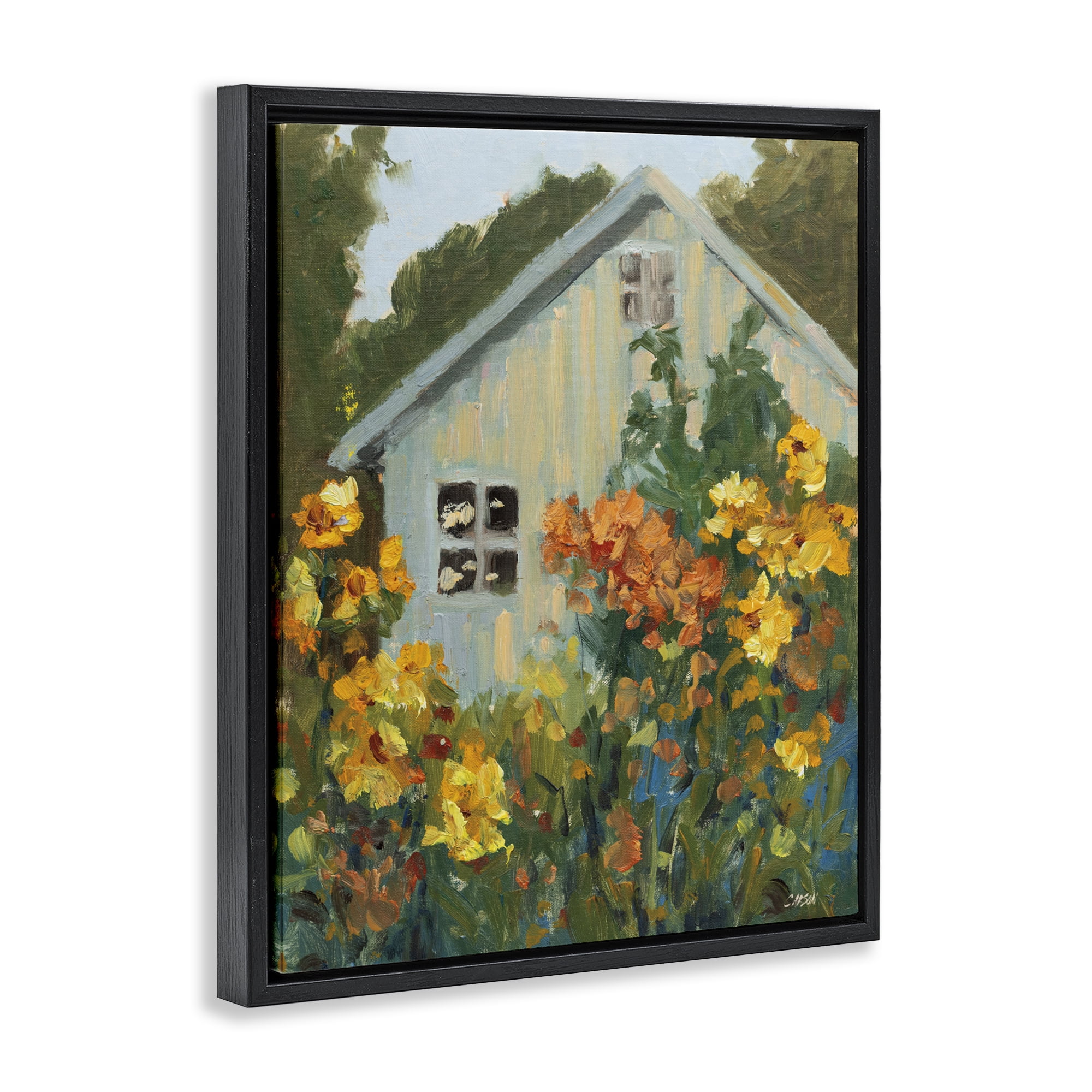 Stupell Industries Sunlit Cottage Garden View Black Framed Floater Canvas Wall Art, design by Carson Overstreet