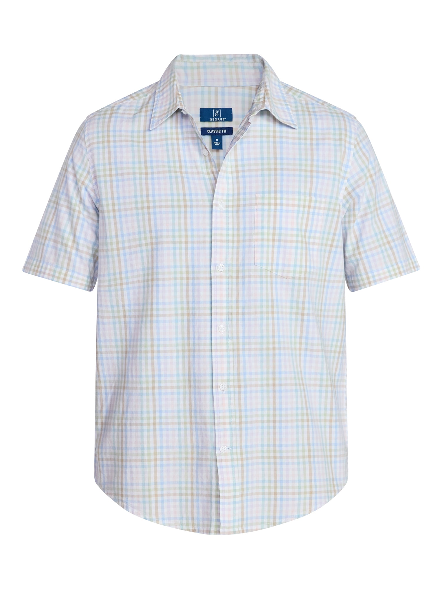 George Men's & Big Men's Modern Fit Poplin Button Up Shirt with Short Sleeves, Sizes XS-5XL