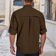 thumbnail image 4 of COSFO Dry Fit Casual Button Down Shirts for Men Fishing Brown Long Sleeve Shirts Collared Sun Protection with Pocket Loose Fit Men's Shirts, 4 of 9