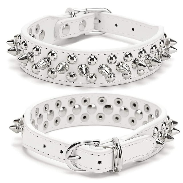 Collier pour Chien en Cuir avec Rivets Cloutés pour Chats Chiots Petits Moyens Animaux Blanc 51*3.0CM