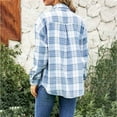 thumbnail image 3 of Lovskoo 2024 Women's Plaid Shacket Jacket Flannel Long Sleeve Button Down Shirts Open Front Loose Outerwear Printing Blouse Coat with Pockets Light Blue, 3 of 7