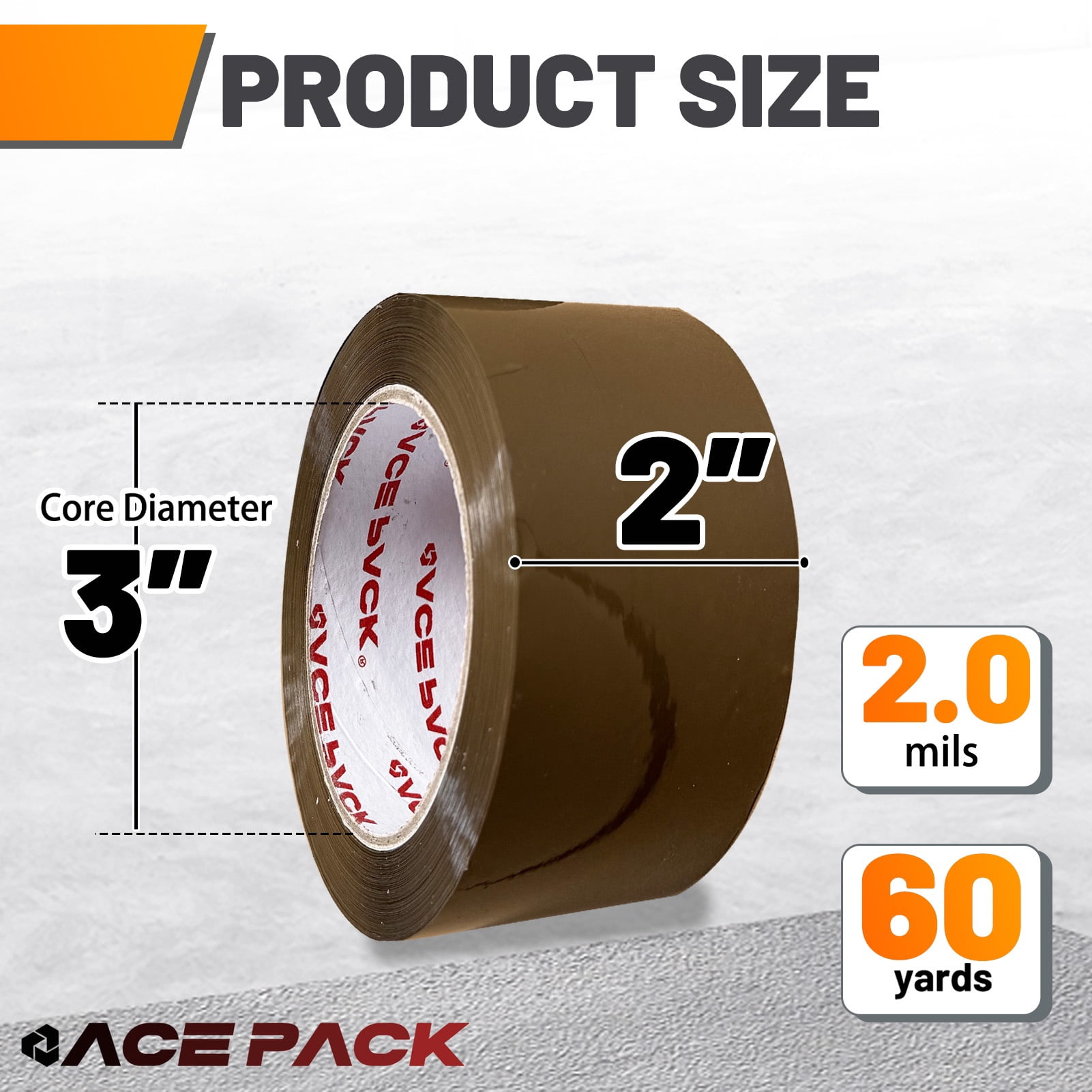 Ace Pack 2" Wide x 60 Yards Per Roll, 2.0 Mil Thick Heavy Duty Brown Packing Tape Sealing Tape Shipping Tape 24 Rolls