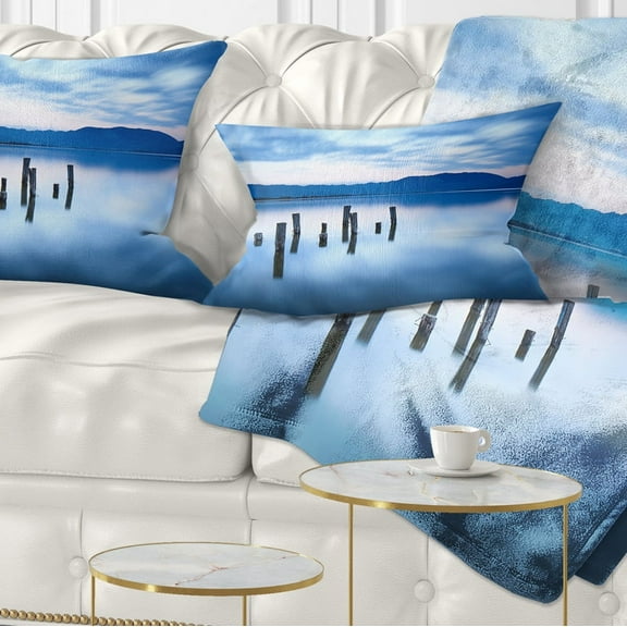 Designart Cloudy Sky Above Lake - Seascape Throw Pillow - 12x20