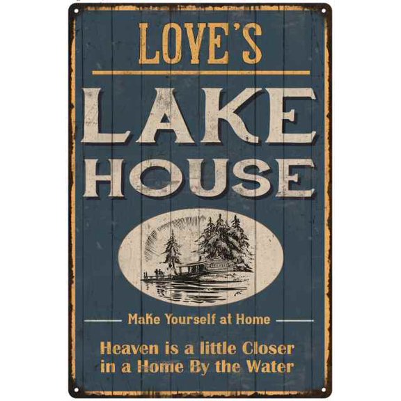 LOVE'S Lake House Blue Cabin Home Decor 8 x 12 High Gloss Metal 208120038363