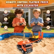 Huge Wave 33Inch 2 in 1 RC Excavator & Flatbed Truck Toys, 1:18 Engineering Remote Control Flatbed Truck with Light and Sound, Birthday Gift for Kids Boys 4-8 Years