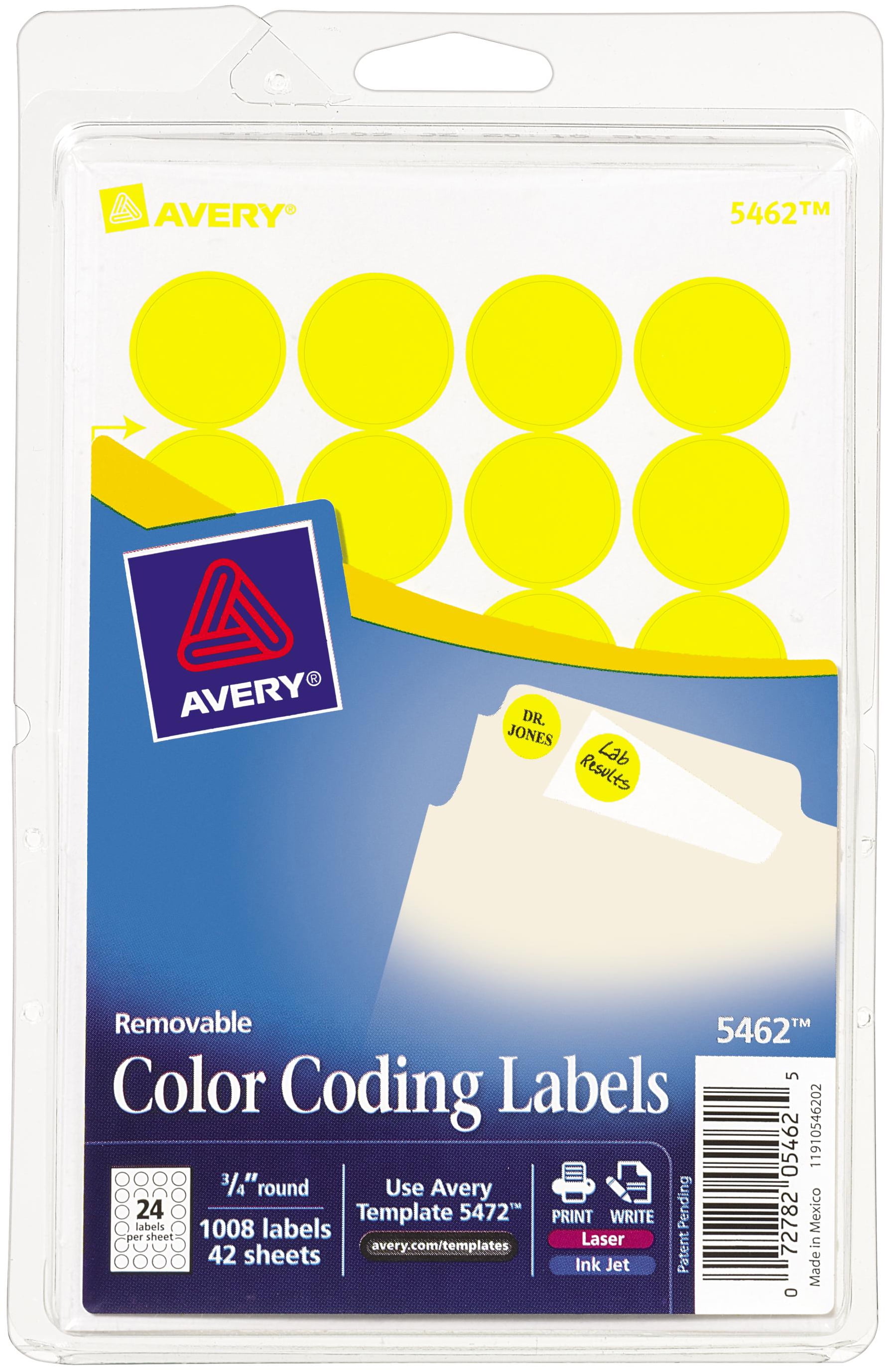 Avery print write self adhesive removable labels 1008 pkg yellow 75 