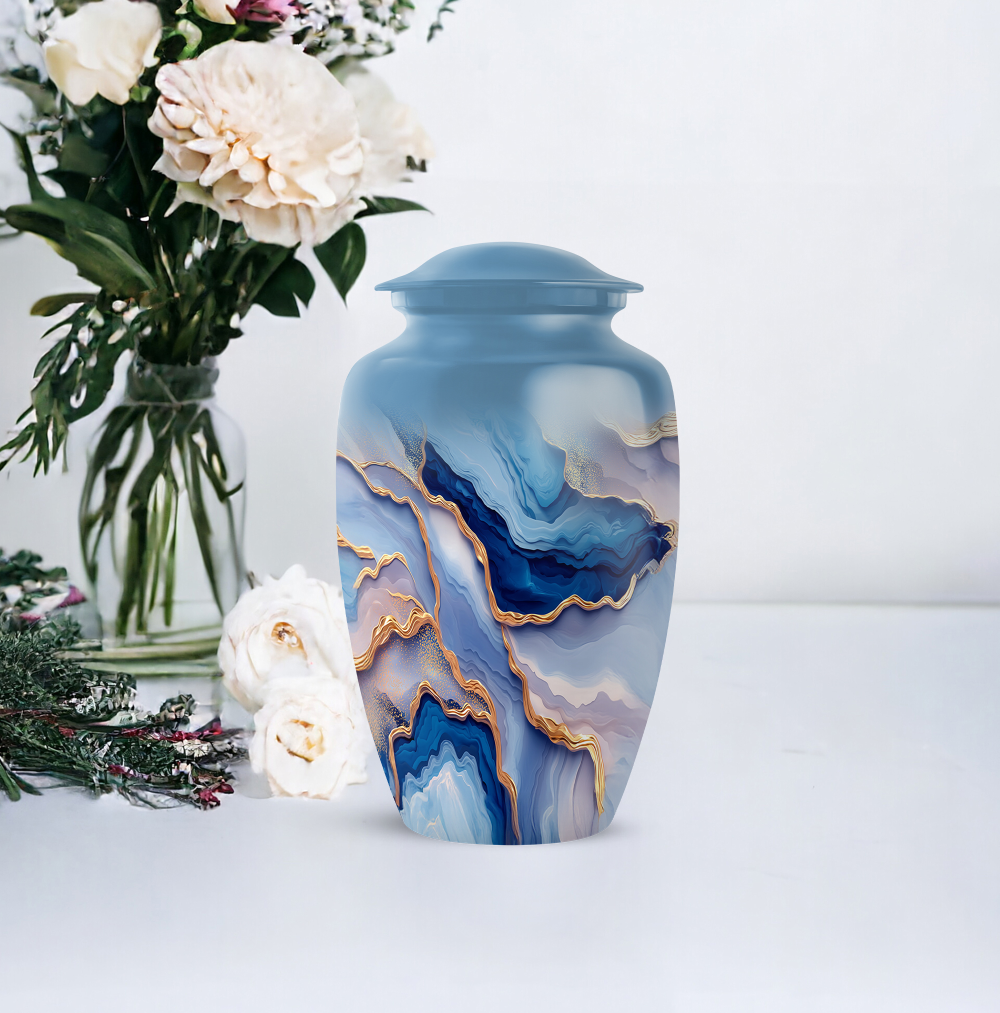 SABURIAL Blue Burial Decorative for Mom & Dad - Funeral Urns for Ashes - Combo 1 - Large with 3 Inch Pack of 1 - Human Remains Urn - Memorial Urns for Male & Female - Keepsakes Urn for Ashes