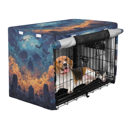 Qxltty Skull Cemetery Crate Cover Durable Oxford Cloth Pet Kennel Sunshade Universal Fit for 47in Wire Cage