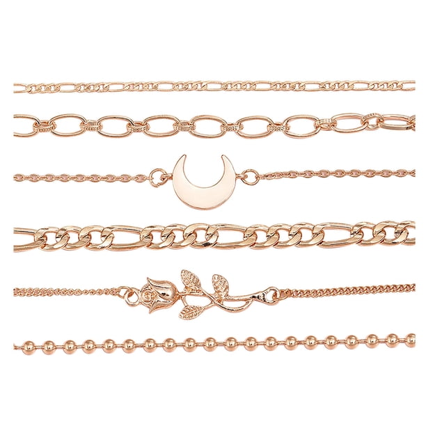 Pulsera con seis cuentas combinadas, pulsera redonda con luna en capas, pulsera con flores surtidas