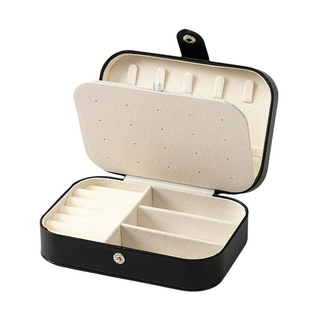 Leather Jewelry Storage Box Double Layer Design Earrings Necklaces Rings Organizer