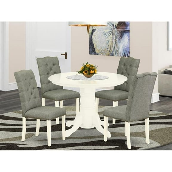 5 Piece Shelton Dining Table Set - Linen White & Smoke